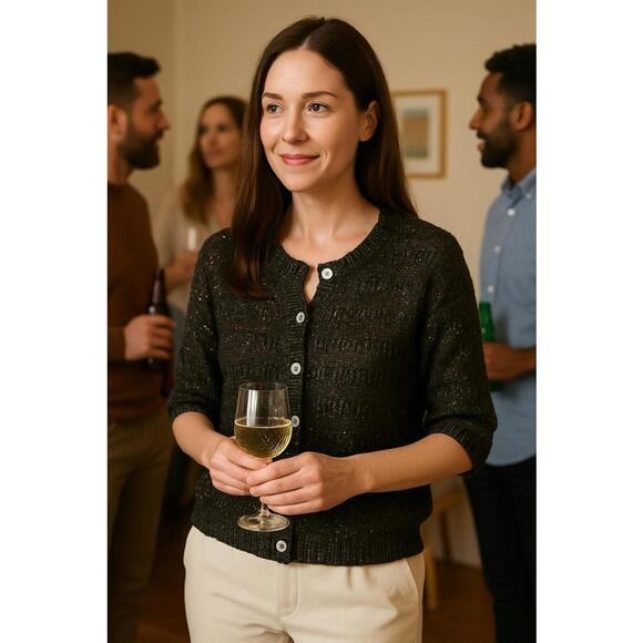 Part Two Black Shimmer Cardigan Sweater - Size 36 - Picture 1 of 7